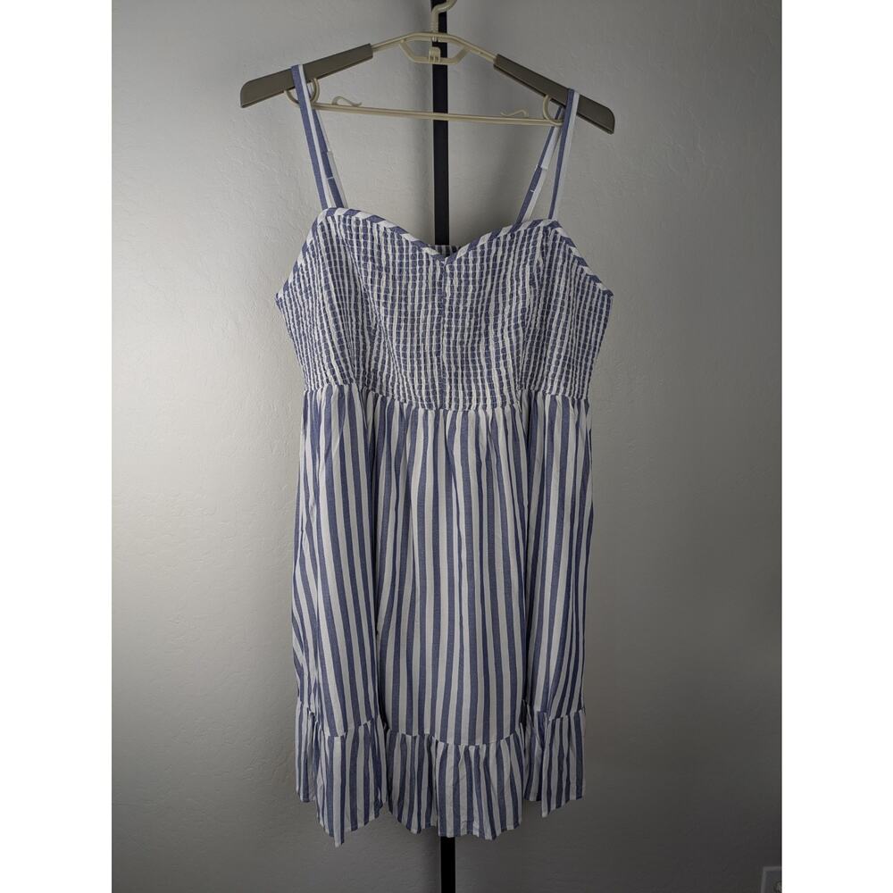 NWT Torrid Blue White Striped Mini Challis Smocked Skater Dress